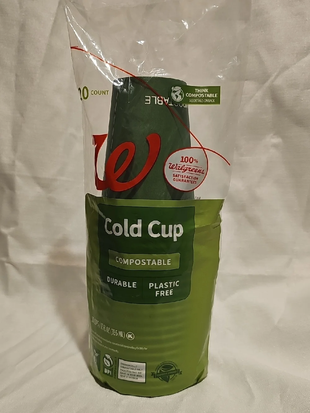 Walgreeens Green Compostable Cold Cups - 20 Count/12 Fl Oz
